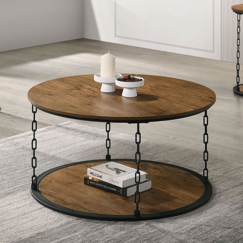 Furniture of America Halien Modern 3-Piece Wood Round Coffee Table Set