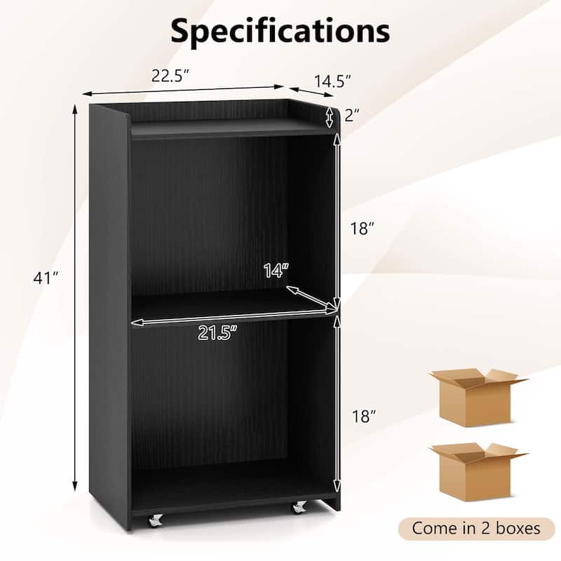 Gymax Set of 2 Rolling Podium Stand Mobile Lectern Stand w/ 2 Shelves