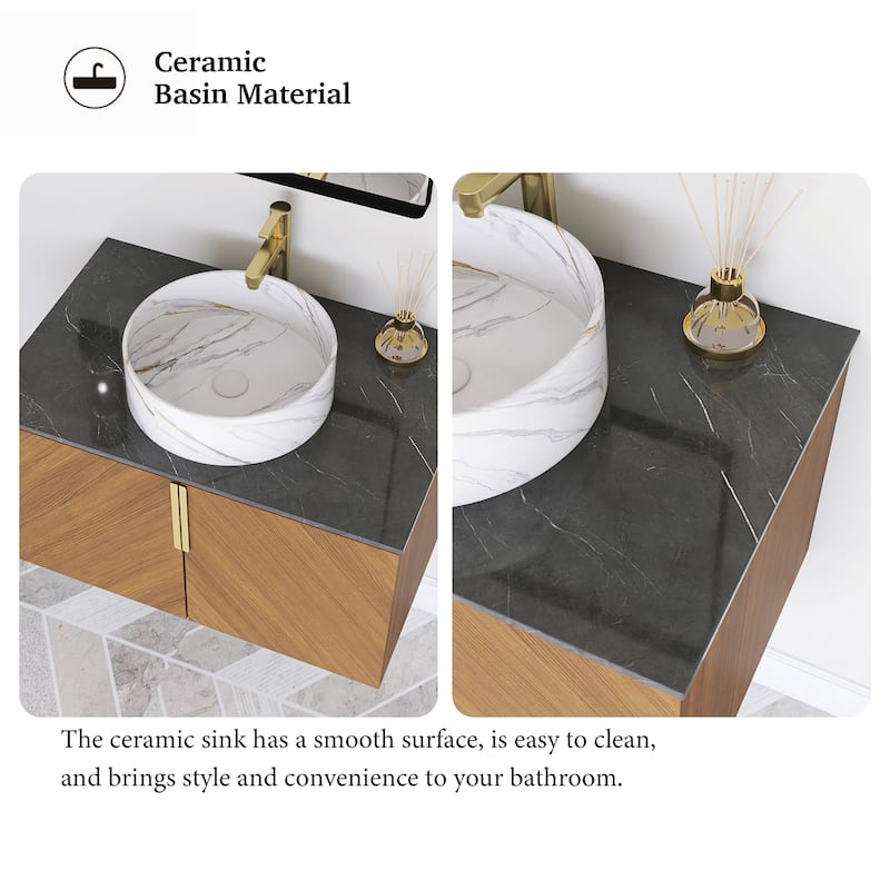 Wall-Mounted Bathroom Vanity with Stone White Ceramic Sink