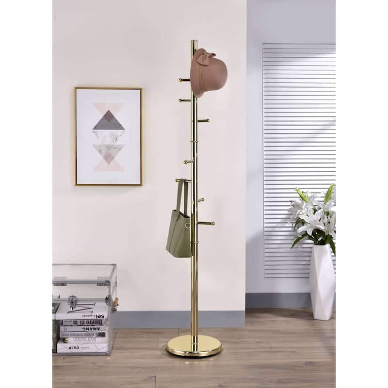 8 Hook Entryway Hall Tree Coat & Hat Rack Stand, Brass