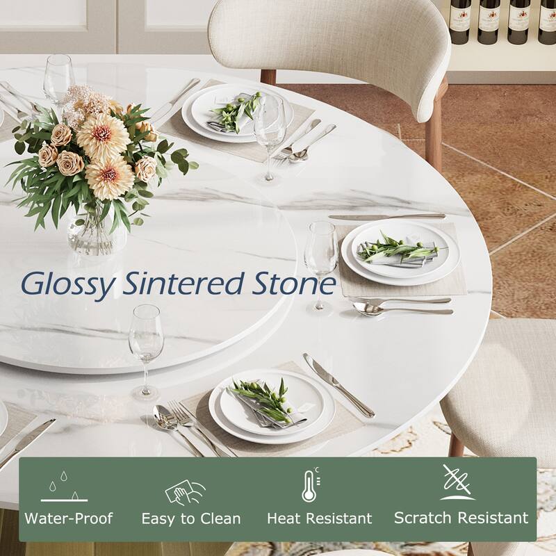 31.5" Round Lazy Susan, White Glossy Sintered Stone Material (Not Table Included)