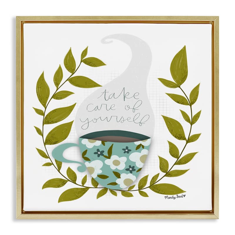 Stupell Take Care with Relaxing Coffee Framed Floater Canvas Wall Art Design By Mandy Ford Art + Illustration - 18 x 18 - Gold