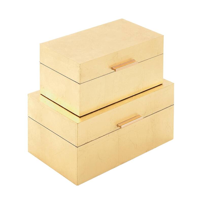 Wooden Decorative Box with Textured Foiled Exterior - Set of 2 Gold or Silver - CosmoLiving by Cosmopolitan