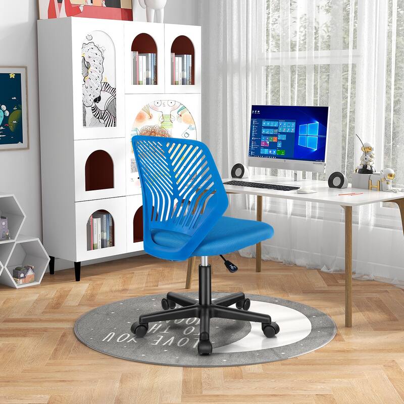 Height-Adjustable Ergonomic Kids Desk Chair with Universal Casters - 20" x 18" x 30.5" - 35"(L x W x H) - Blue