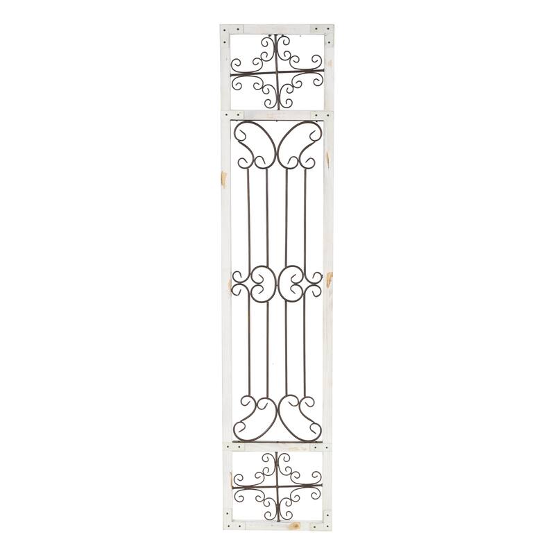 Wood Scroll Distressed Ornamental Panel Home Wall Decor with Bronze Metal Wire Details - Cream - Roche River Decor