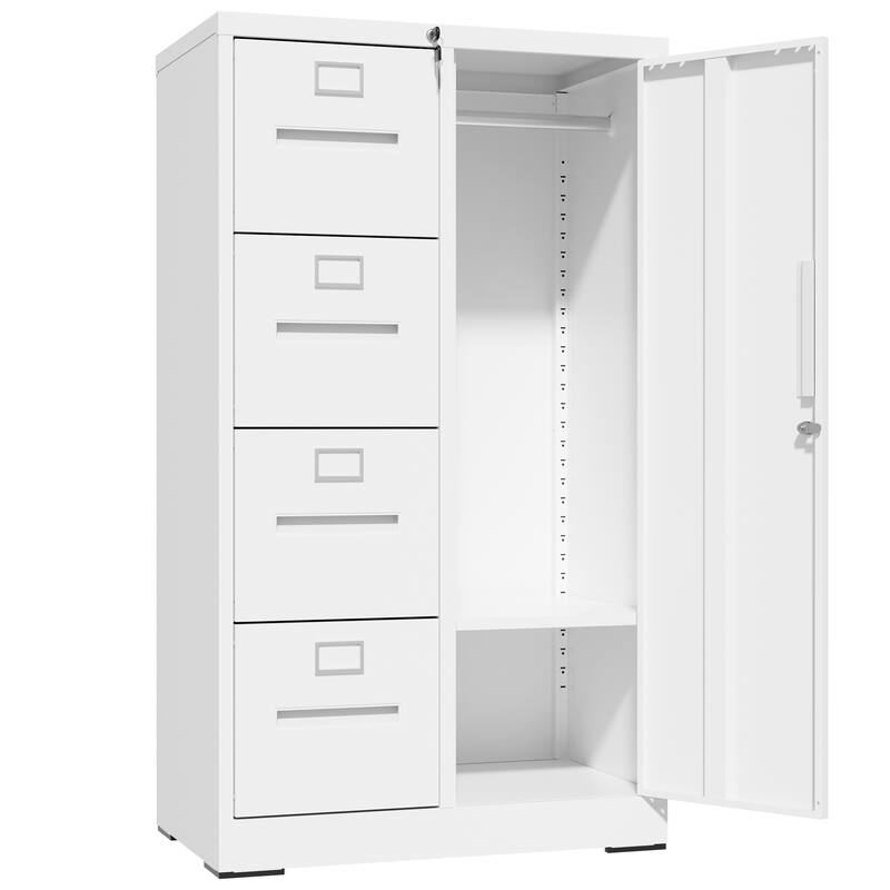Metal Storage Vertical Filing Cabinet with Lock, Steel File Locker with 4 Drawers and 1 door for School, Living Room