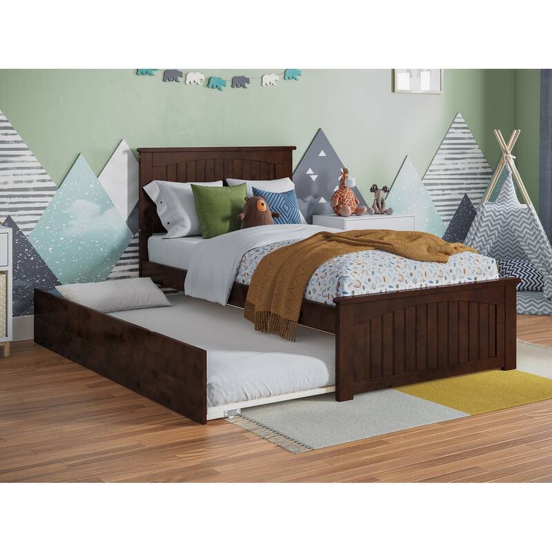 Nantucket Solid Wood Platform Bed with Matching Footboard & Twin Trundle - Walnut - Twin