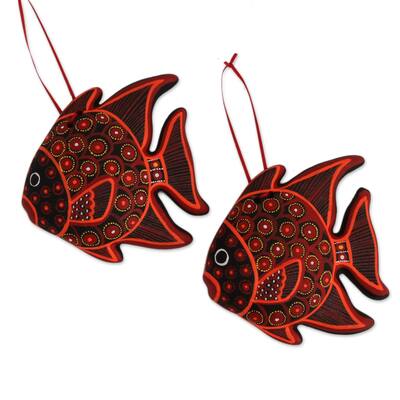 Novica Handmade Red Fish Ceramic Ornaments (Pair)
