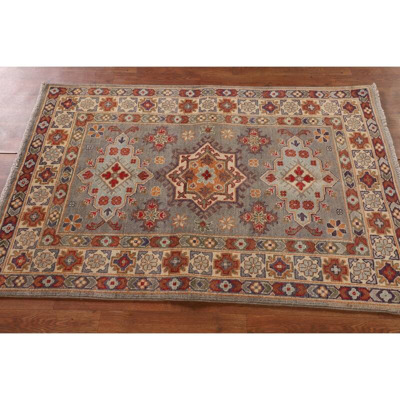 Traditional Kazak Oriental Accent Rug Hand-Knotted Wool Carpet - 3'4"x 4'9"
