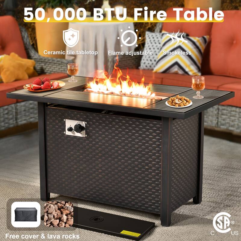 XIZZI 9-piece Patio Furniture Outdoor Wicker Chair Set with Fire Table