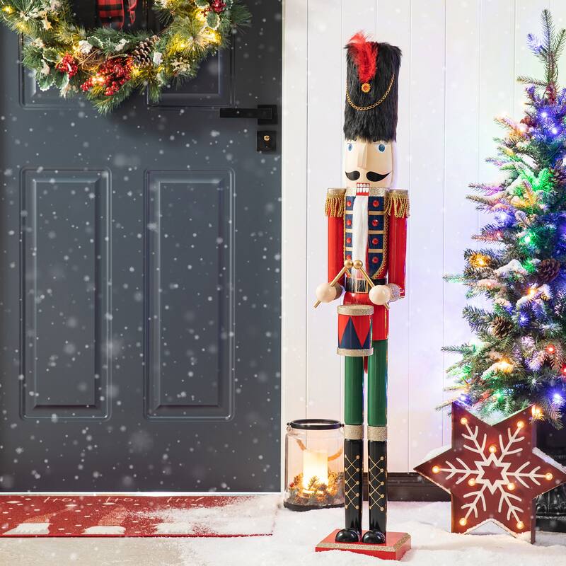 Glitzhome 42"H Large Size Christmas Wooden King & Soldier Nutcracker Set Xmas Figurine Decor for Indoor Outdoor