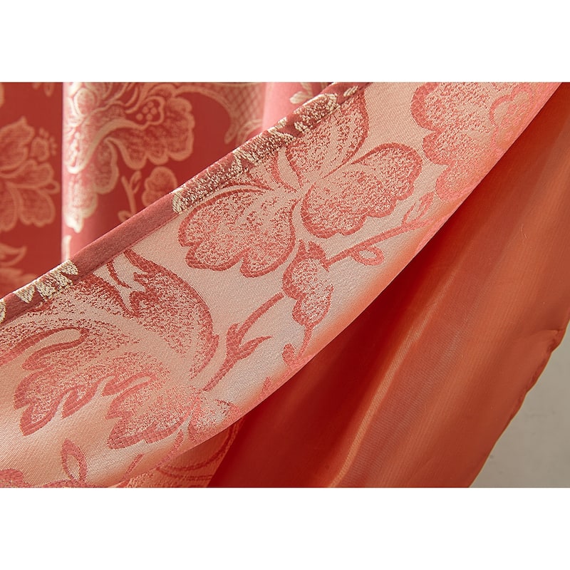Rosalie Floral/Damask Textured Jacquard Single Rod Pocket Curtain Panel w/ Attached Valance - 54 x 84 in. - 54 x 84 in.