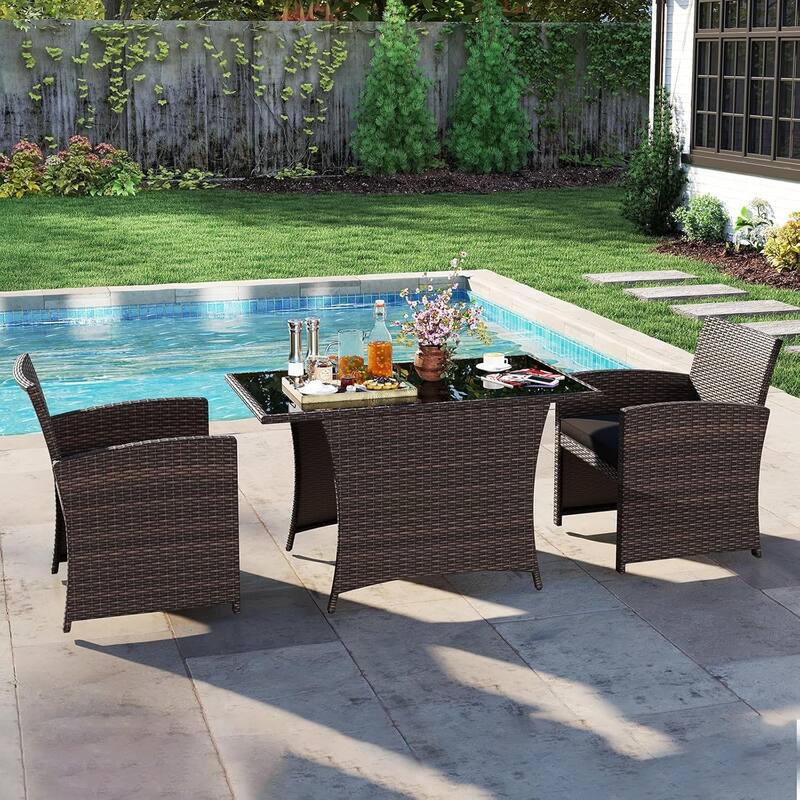 3 PCS Patio Wicker Dining Set Balcony Furniture Set w/ Dining Table