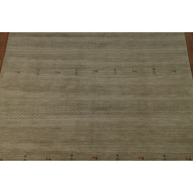 Hand Knotted Oriental 100% Wool Carpet Tribal Animal Pictorial Green Gabbeh Area Rug - 9' 9'' X 8' 1''
