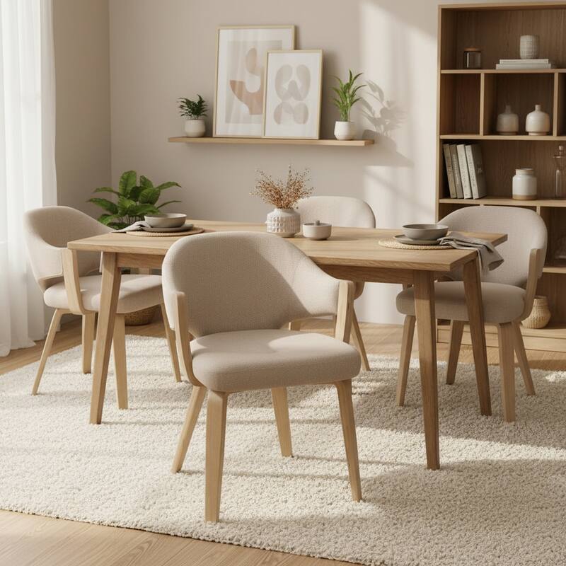 Modern Fabric and Bentwood Dining Chair, Set of 2