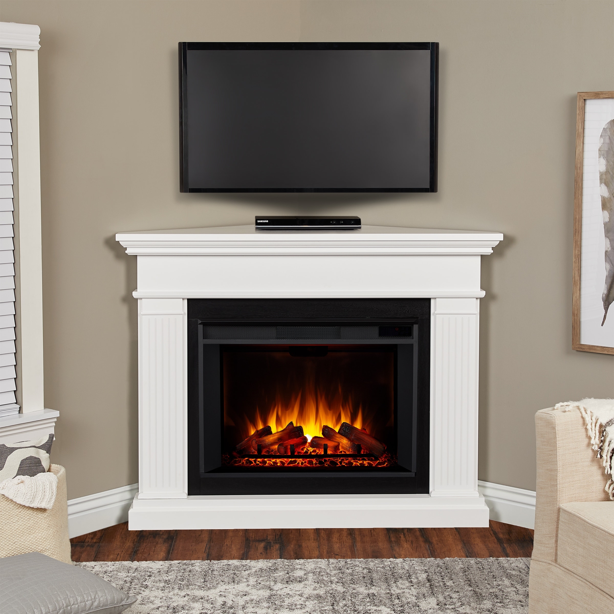 Real Flame Kennedy Electric Grand Corner Fireplace in White 55.5"