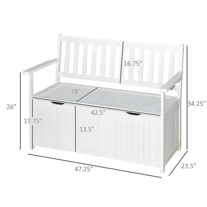 Acacia Wood PE Outdoor Storage Bench Garden Seat 485lbs Capacity - 47.25" L x 23.5" W x 34.25" H