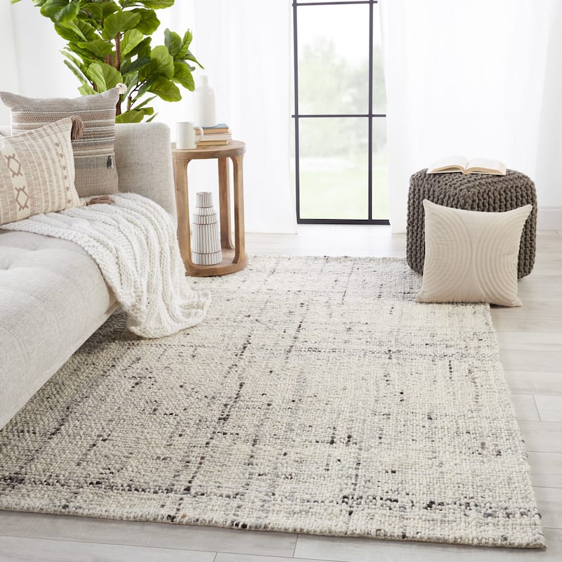 Juniper Home Cambridge Collection Basket Weave and Tweed Design Wool Area Rug