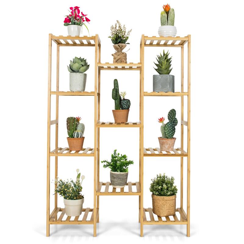 Costway Bamboo 11-Tier Plant Stand Utility Shelf Free Standing Storage