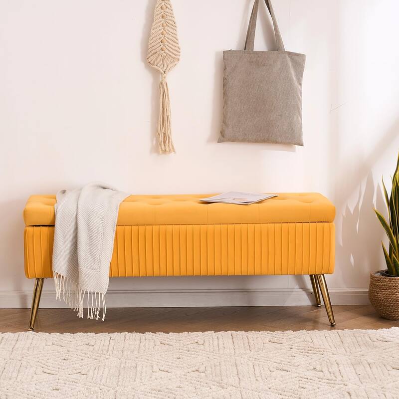 Velvet Storage Bench for Bedroom,End of Bed Bench for King Size Bed, Modern Upholstered Long Ottoman Bench for Entryway