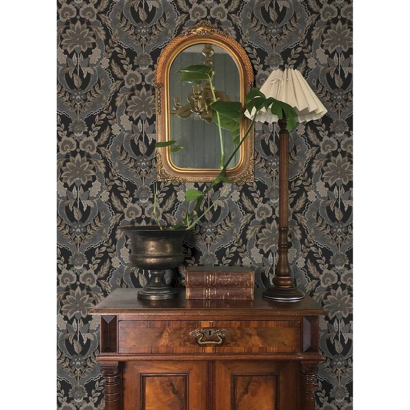 Chris Loves Julia x A-Street Prints Collins Charcoal Damask Wallpaper