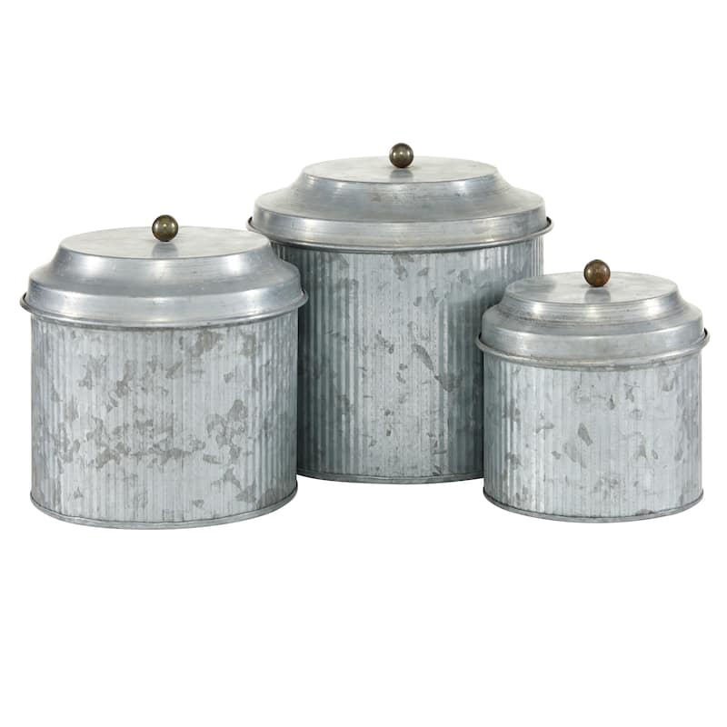 Silver Metal Galvanized Living Room Decorative Jars (Set of 3) - S/3 8",7",6"H