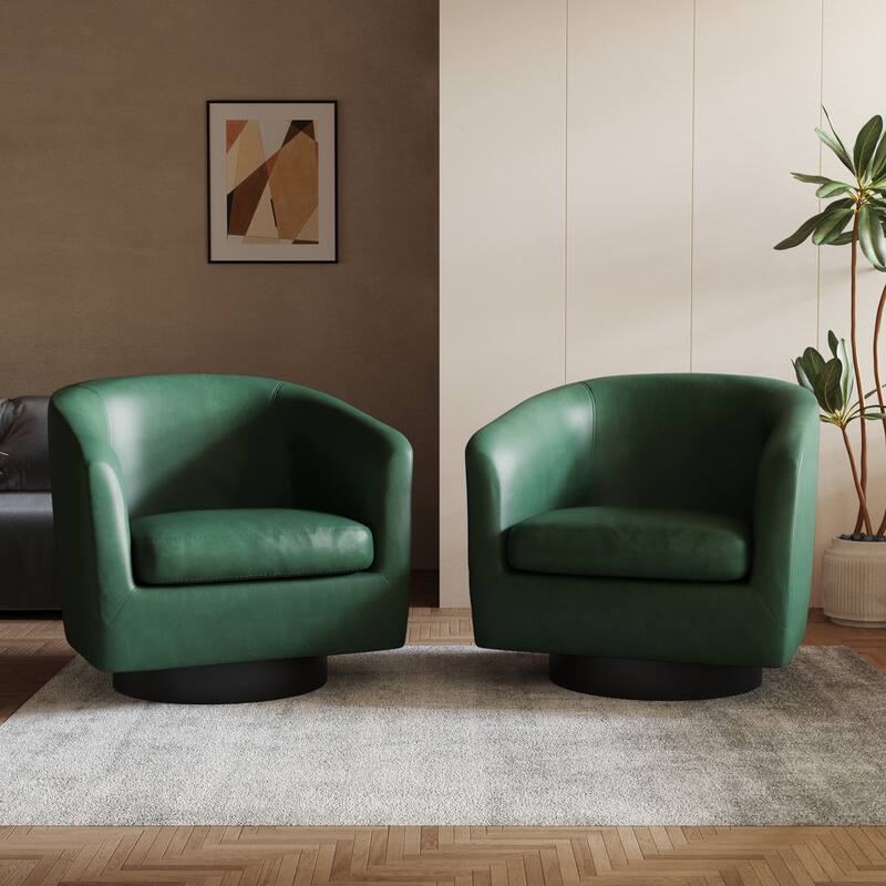 2 Set Round Barrel Chair 360-Degree Swivel Accent Chairs - 31.1" x 29.15"x 29.15" - Green(PU)