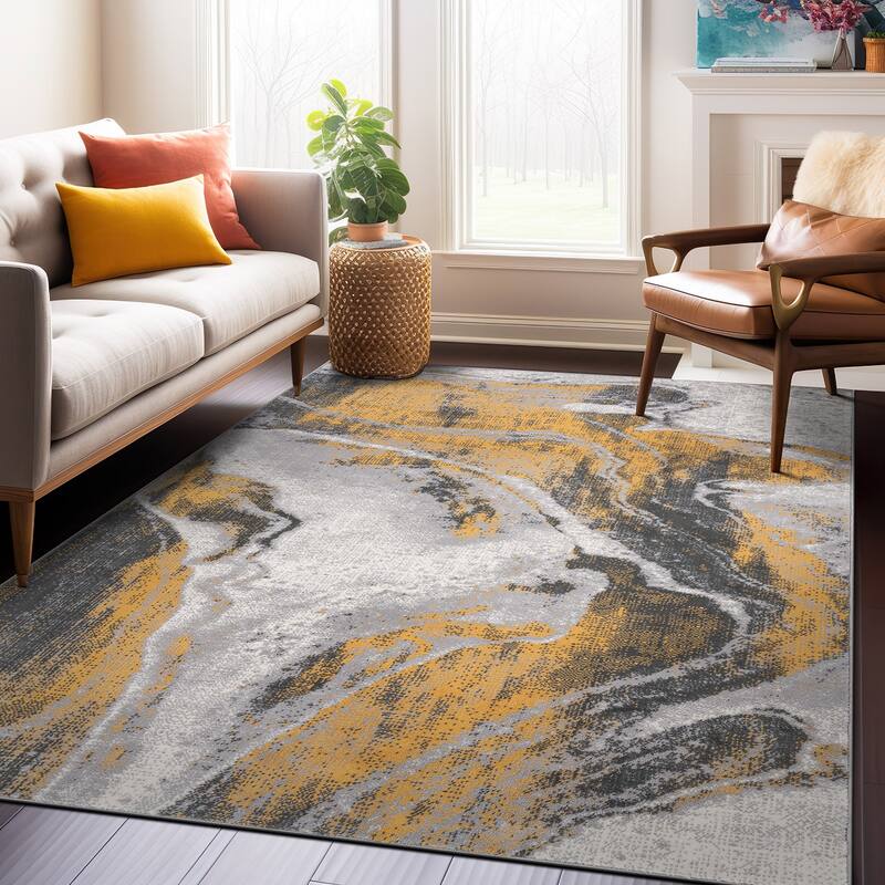 World Rug Gallery Distressed Contemporary Abstract Watercolor Area Rug