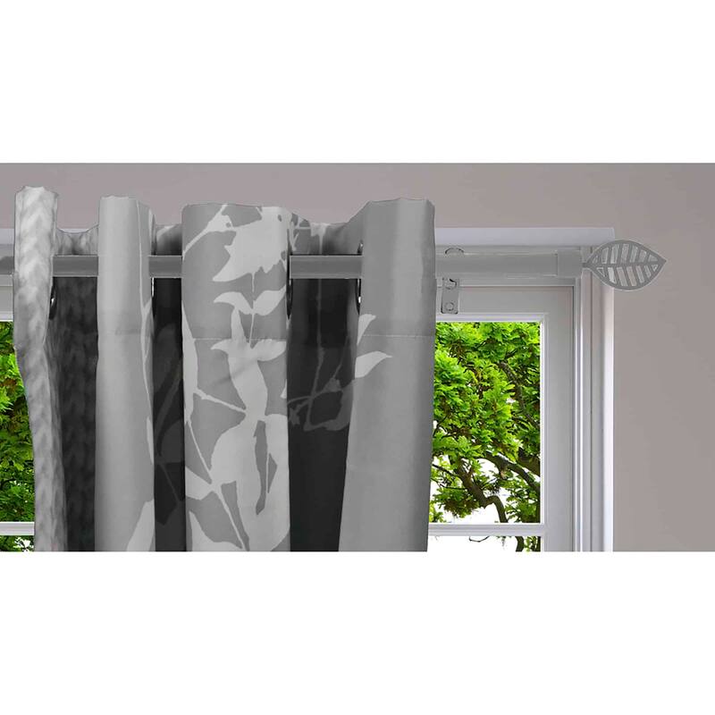 Adjustable Single Curtain Rod 50"-82" with Leaf Finials and Brackets - 50" to 82" L x 5/8" D