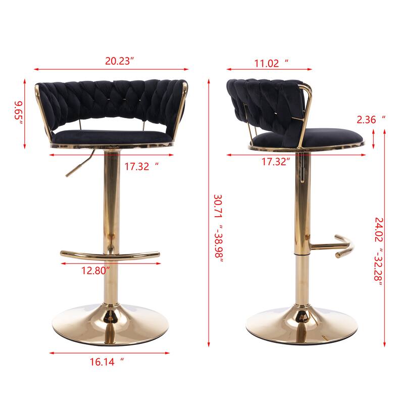 Set of 2 Adjustable Height Swivel Bar Stools with Footrest