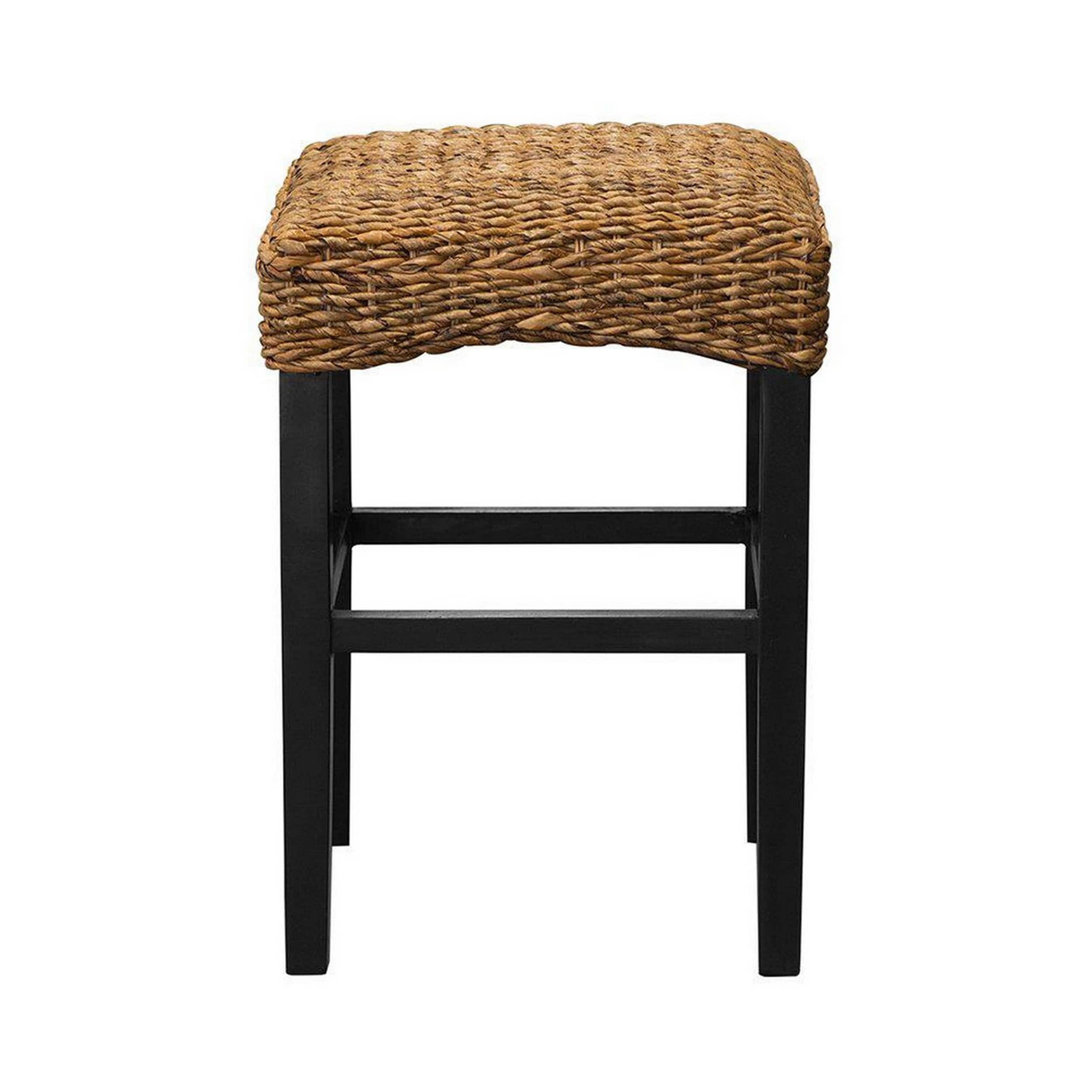 25 Inch Set of 2 Counter Stool Brown Grass Abaca Wicker Seats