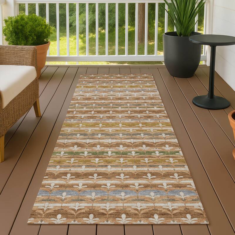 Machine Washable Indoor/ Outdoor Stripe Bramlage Chantille Rug - Paprika - 2'3" x 7'6"