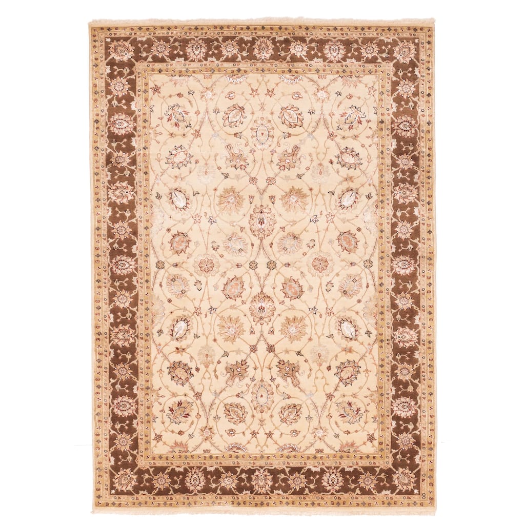 ECARPETGALLERY Hand-knotted Mirzapur Beige Silk, Wool Rug - 5'4 x 7'5