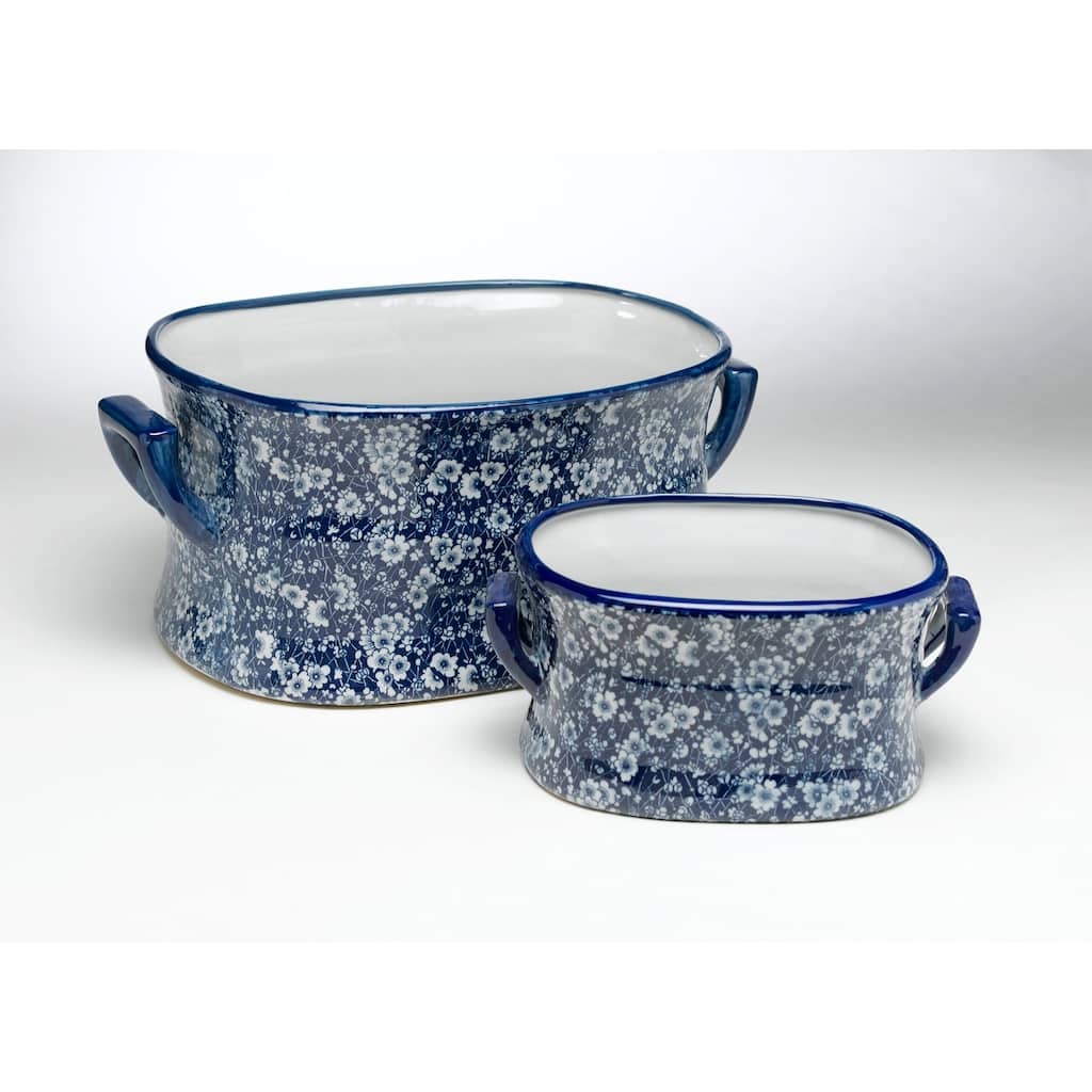 Aa Importing 59712 Blue And White Footbath - Set Of 2 - 8 X 18 X 13 inches