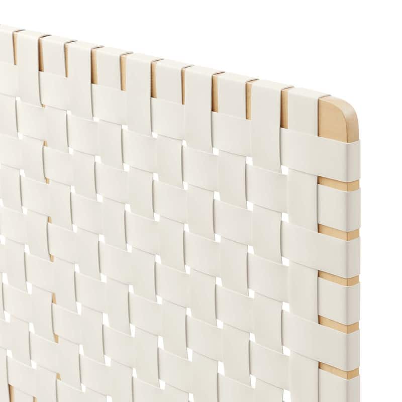 Ditmas Solid Wooden Off-White Leather Basket Weaved Queen Size Headboard