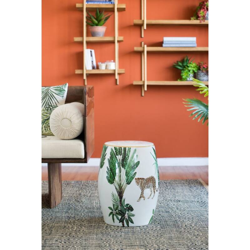 Round Jungle Ceramic Stool - 18"