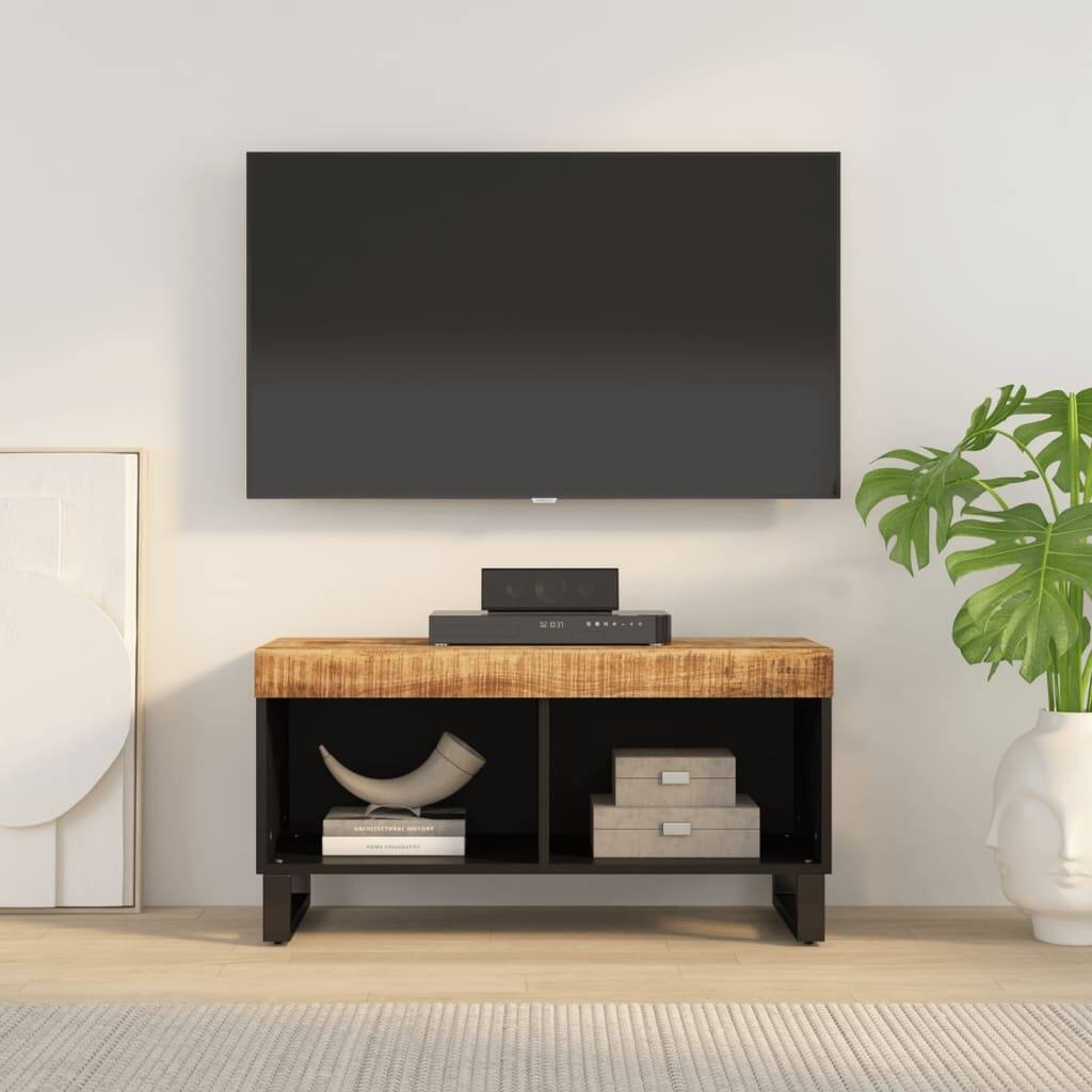 vidaXL TV Cabinet Natural wood and black Solid mango wood, Iron Medium - 33.5 x 33.5 x 17.1 in