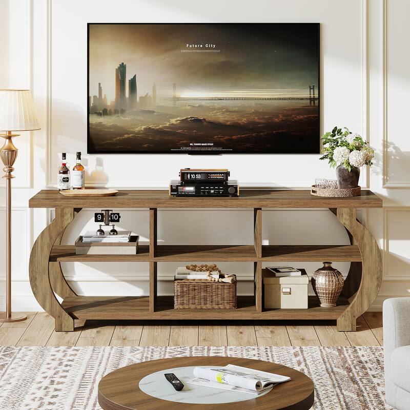 63" TV Stand, Farmhouse Media TV Console with Storage Shelves
