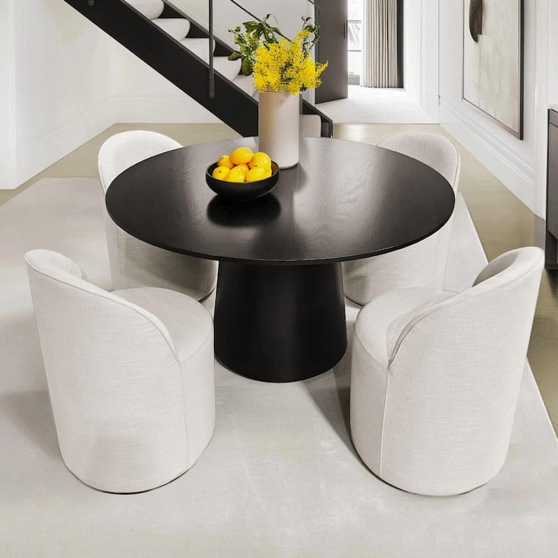 Linen Upholstered Dining Chair with Castors (Set of 4)