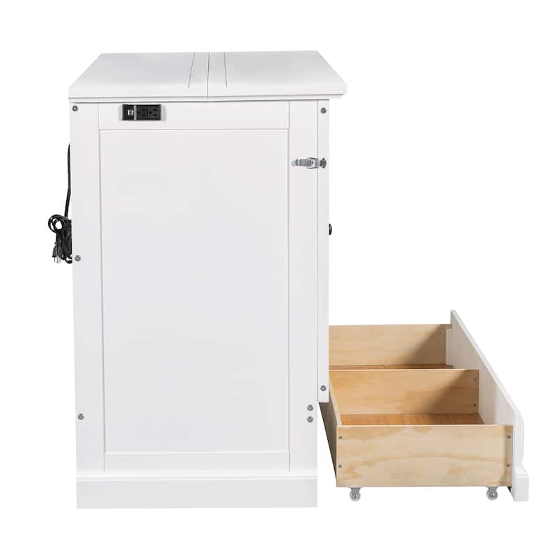 Solid Pine Murphy Bed Chest Cube Cabinet Bed with Charging Station and Large Storage Drawer for or Small Room,Full