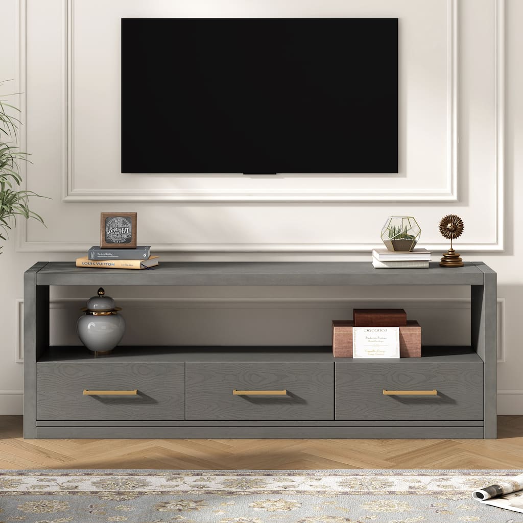 Modern TV Stand, Stylish Sideboard Decorative Table with 3 Drawers, for Living Rooms Bedroom or Hallway, Grey