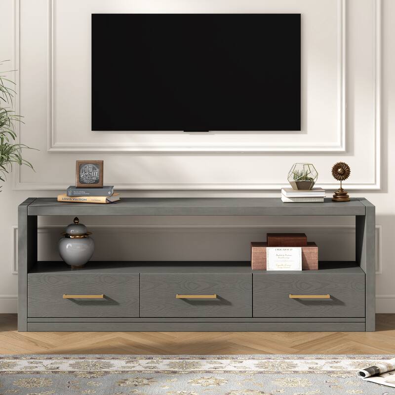 Modern TV Stand, Stylish Sideboard Decorative Table with 3 Drawers, for Living Rooms Bedroom or Hallway, Grey - Grey