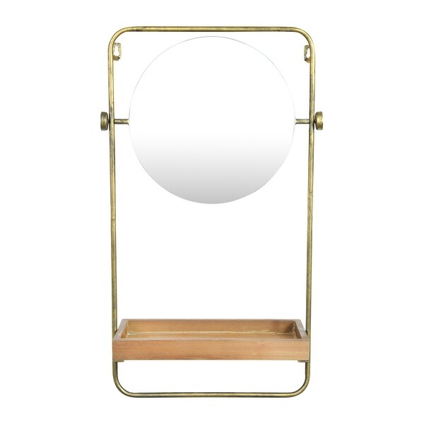 27.25"H Metal Wall Mirror with Wood Shelf & Towel Bar ...