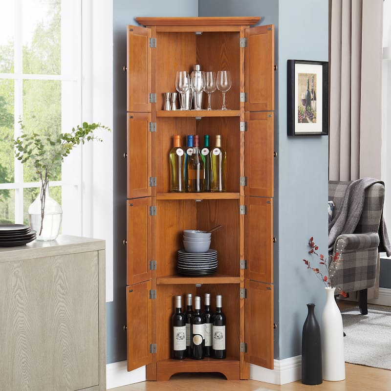 GDF Studio - Farmhouse Corner Cabinet Tall 4-Tier Storage Pantry with 8 Doors.