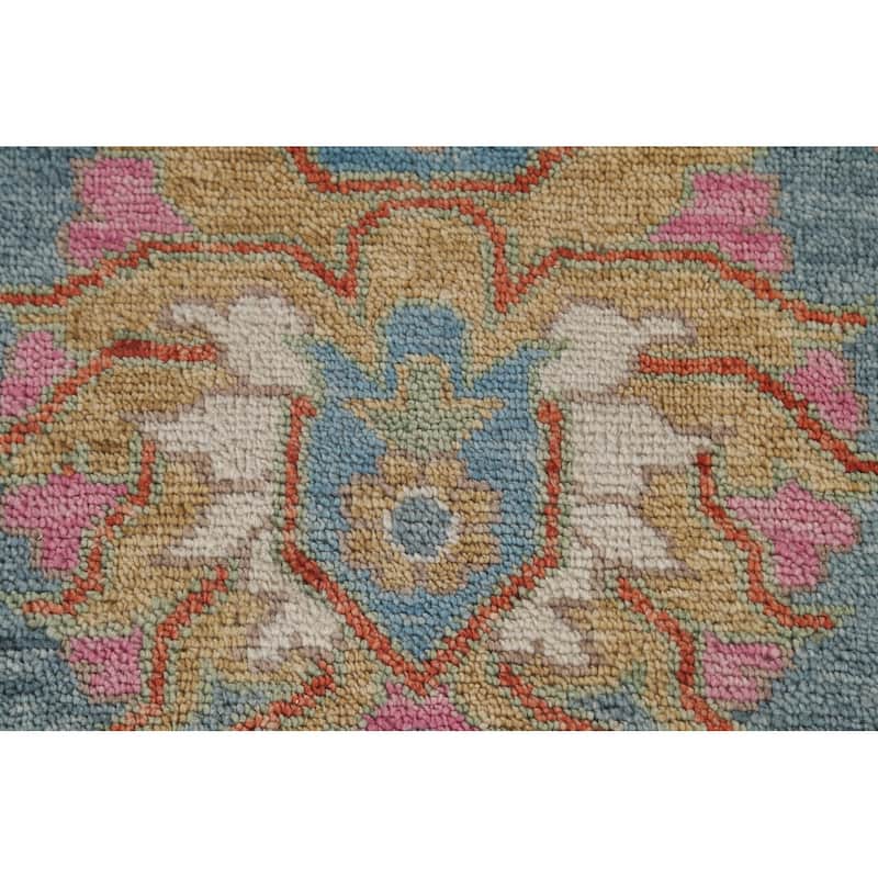 Blue Floral Oushak Oriental Area Rug Handmade Wool Carpet - 8'8"x 12'0"