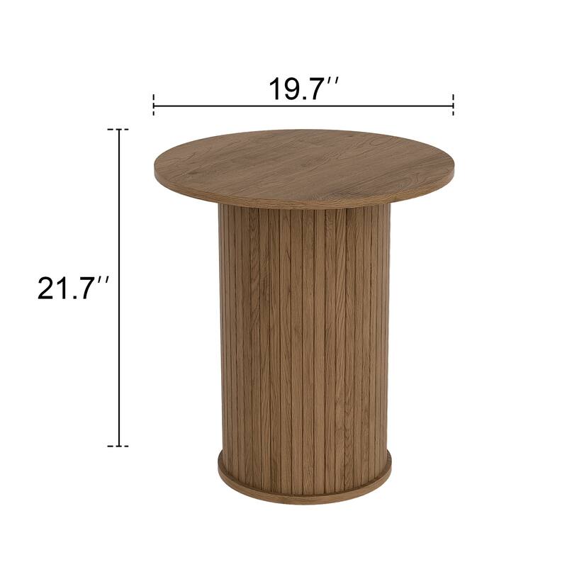 Round Tambour End Table, Mid-Century Modern Small Side Table for Living Room, Bedroom