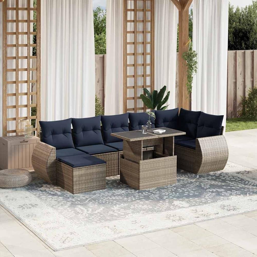 vidaXL 8 Piece Patio Sofa Set with Cushions Black/Brown/Gray Poly Rattan