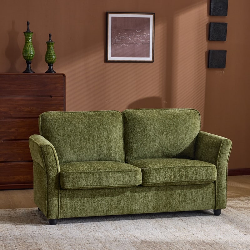 Chenille Loveseat With Floral Arms For Living Room