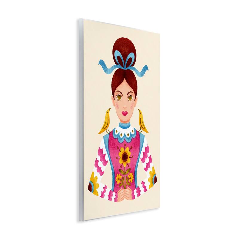 Stupell Brunette Girl with Birds Wall Plaque Art Design By Hannah Moren
