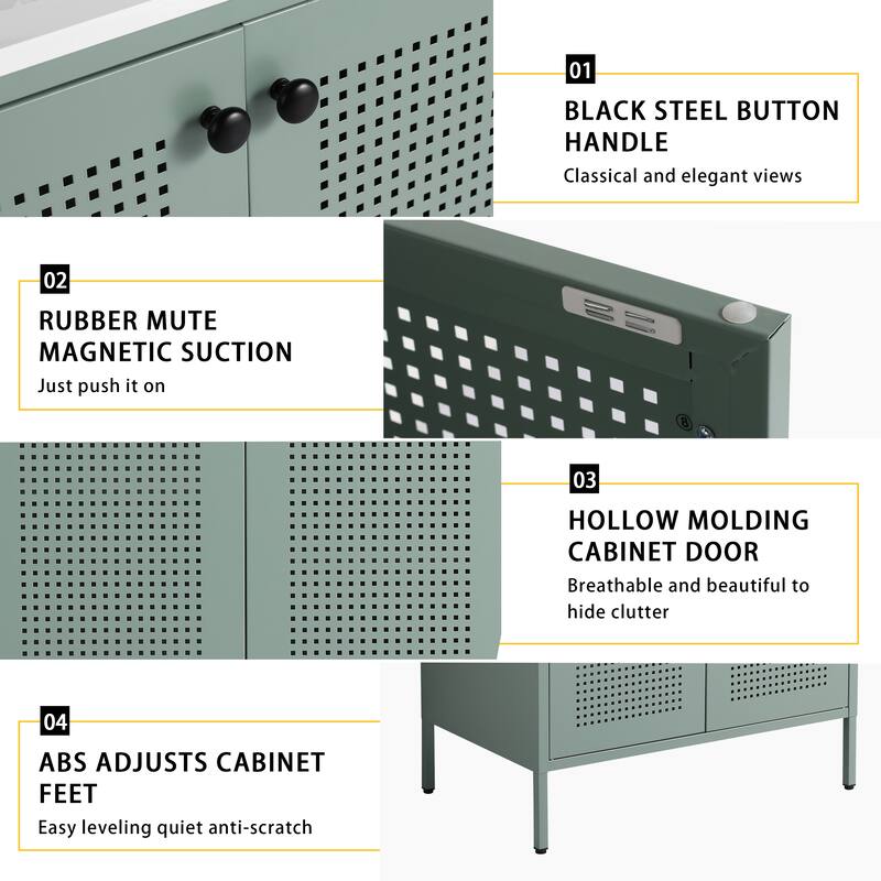 Freestanding Bathroom Vanity with Ceramic Sink, Adjustable Shelves, Cold Rolled Steel Cabinet, Double Door Design, Modern Style